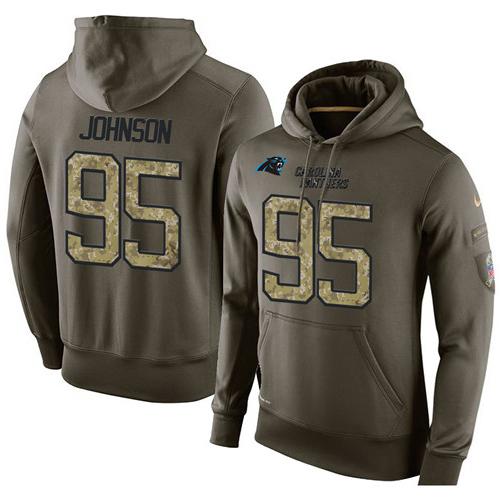 NFL Men's Nike Carolina Panthers #95 Charles Johnson Stitched Green Olive Salute To Service KO Performance Hoodie - Click Image to Close